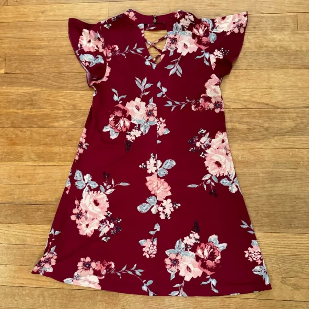 Elegant Floral Burgundy Dress